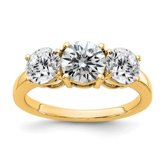14K Yellow Gold 2.2 CT TRUE Light Moissanite Three Stone Engagement Ring - Picture 2 of 9